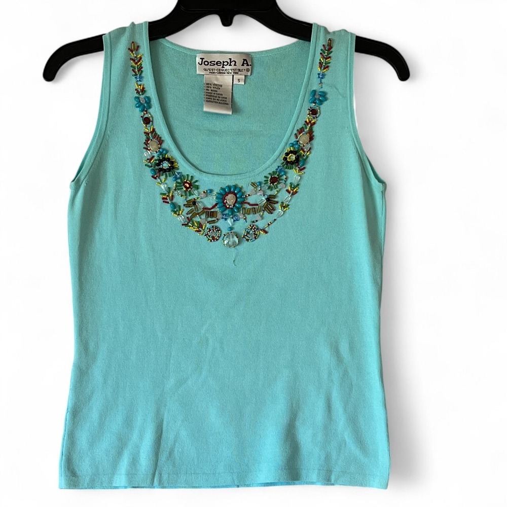 Joseph A. Women's Aqua Beaded Tank Top Small Viscose Nylon